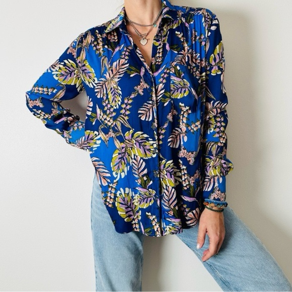 Free People “Under the Palms” Floral Button Down Shirt
